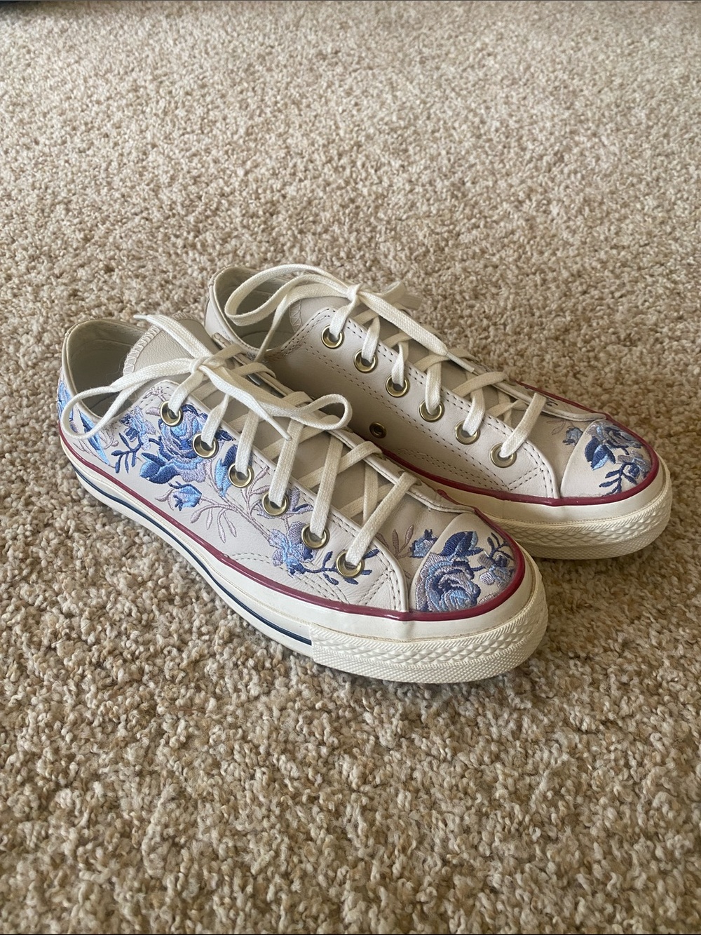 Converse White Low-Top Sneakers with Blue Floral Print
